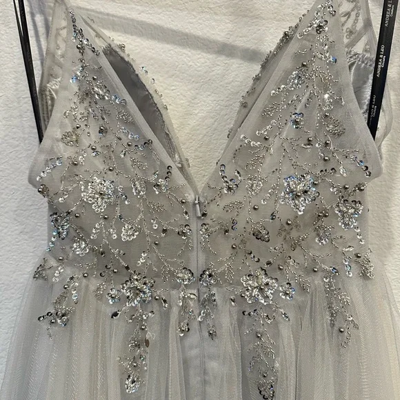 Elegant Silver Embellished Evening Gown - Picture 8 of 16